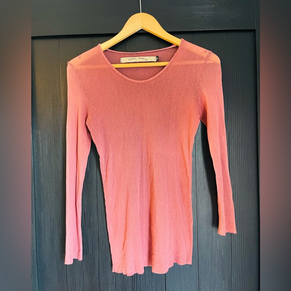 Elegant Pink Long Sleeve Mesh Top